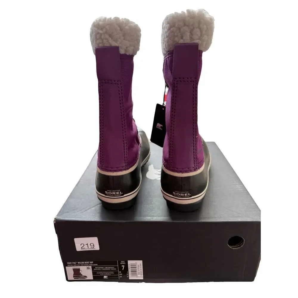 Sorel Youth Wild Iris Dark Plum Yoot Pac Nylon Snow Waterproof Boots Size 7